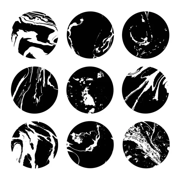 Elementos de diseño circular. Set, colección. Textura suminagashi. Impresión. Tinta. Mano dibujada. Ilustración vectorial . — Archivo Imágenes Vectoriales