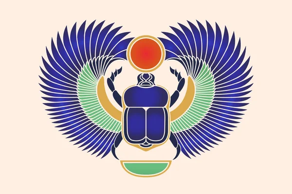 Böceği böcek kanatları, güneş ve hilal. Antik Mısır kültürü. Tanrı Khepri güneş sabah şafak. Amblem, logo. Beyaz arka plan üzerinde izole nesne. Vektör çizim.