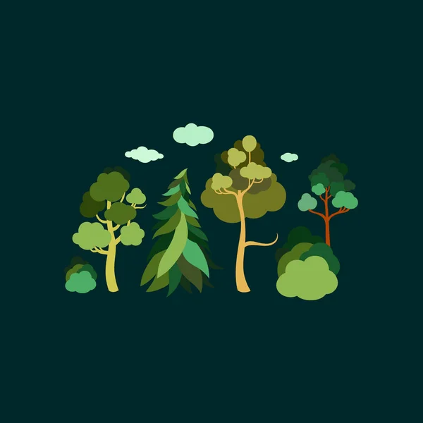 Día de la Tierra. Bosque. Un conjunto de árboles. Abeto, pino, tilo, abedul, arbustos. Diseño plano vectorial . — Vector de stock