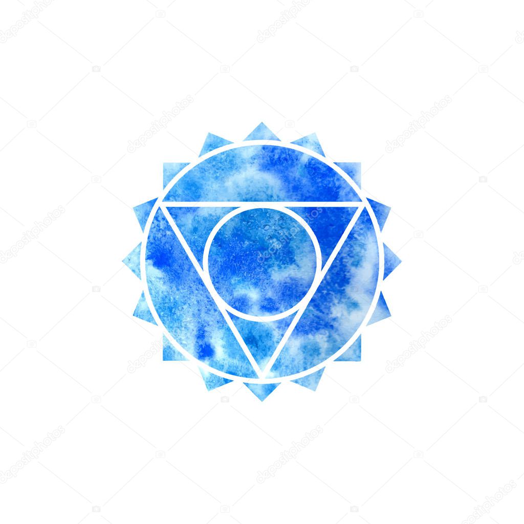 Vishuddha chakra. Sacred Geometry. One of the energy centers in the human body. Object for design intended for yoga. Vector illustration.