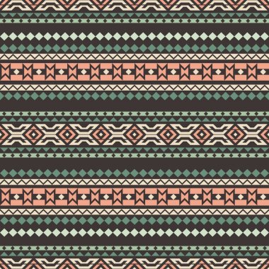 Seamless modeli üzerinde Amerika yerlileri dayalı. Geometrik süsleme. Arka planda etnik tarzı. Kumaş, kağıt, ambalaj dokusu. Edikula, üçgen.
