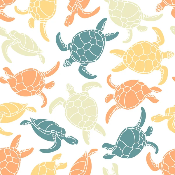 Cheloniidae. Naadloze patroon met schildpadden. Silhouet. Dierenwereld onder water. Oceaan. — Stockvector