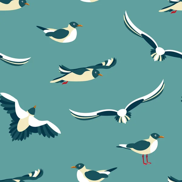 Les mouettes. Modèle sans couture avec des oiseaux de mer dans le style de plat . — Image vectorielle