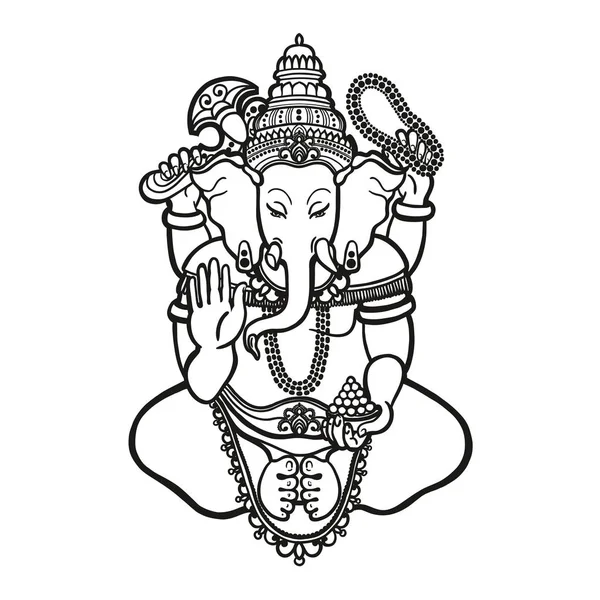 Ganesha. Dio della saggezza e della prosperità nell'induismo. Stile lineare. Illustrazione vettoriale . — Vettoriale Stock