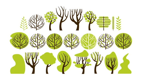 Placez les arbres dans un style plat. La saison est le printemps, l'été. Illustration vectorielle . — Image vectorielle