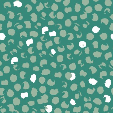 Gri ve beyaz arka planı yeşil lekeler yuvarlak dikkatsiz ile Seamless modeli. Mürekkep ve fırça. Soyut. Elle çizilmiş. Vektör çizim.