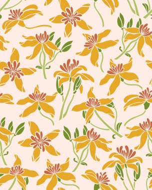 Çiçek klemati ile kusursuz desen. Yüzey tasarımı. Kumaş, duvar kağıdı, kağıt için doku. Vektör illüstrasyonu.