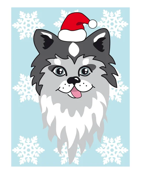 Vektör çizim Noel husky. Posterler, kartpostallar, yeni yıl tasarım için kullanın.