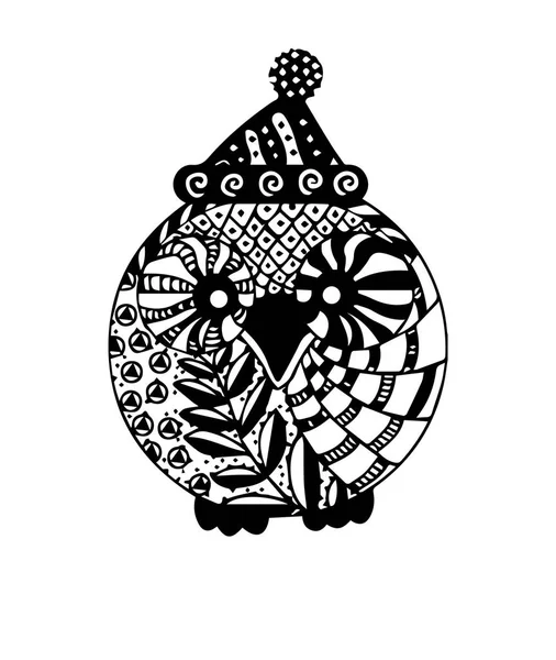 Hibou en chapeau de Noël. isolé. noir et blanc. Nouvel An et Noël. Mignon oiseau . — Image vectorielle