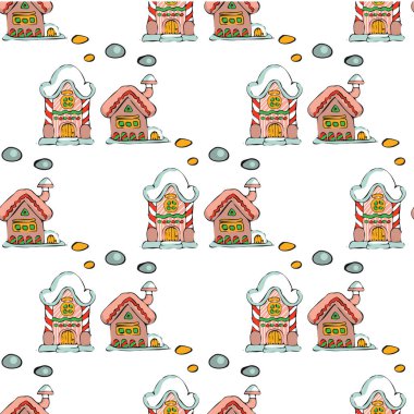 Peri izole üzerinde beyaz arka plan ev sahipliği yapmaktadır. Mutlu Noeller. Kar yağışı. Kış. Seamless modeli. Vektör çizim. Elle çizilmiş tatil illüstrasyon