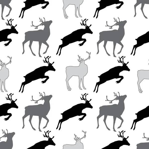 Naadloze patroon met herten grijs en zwart en wite — Stockvector