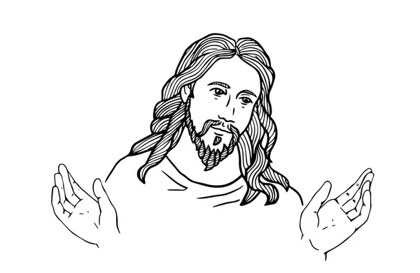 İsa'nın grafik yüz. İsa'nın yüzü. Ellerini aç