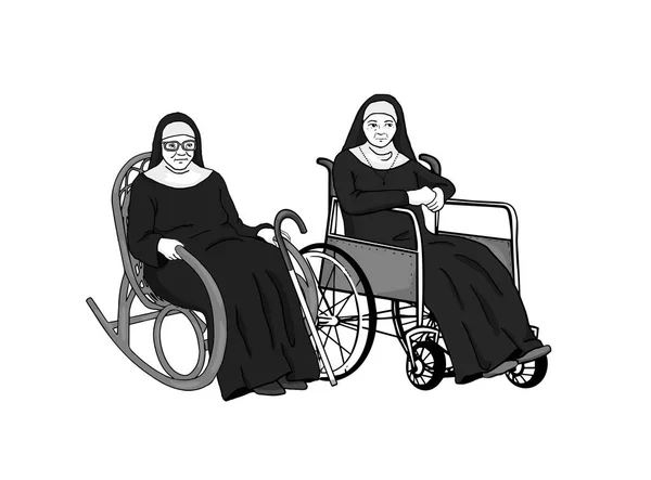 Dos monjas ancianas están sentadas en sillones — Foto de Stock