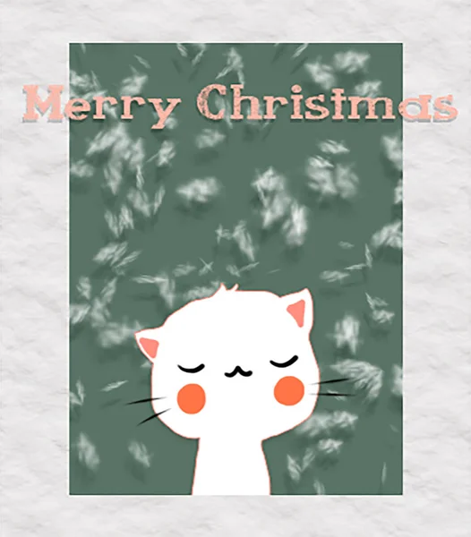 Greeting card with cute cat. Happy Smile. Unter snow. Marry Christmas and Happy New Year — Stock Photo, Image