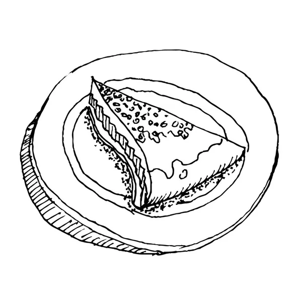 Elemento di design torta. immagine cibo squallido. schizzo disegnato a mano — Vettoriale Stock