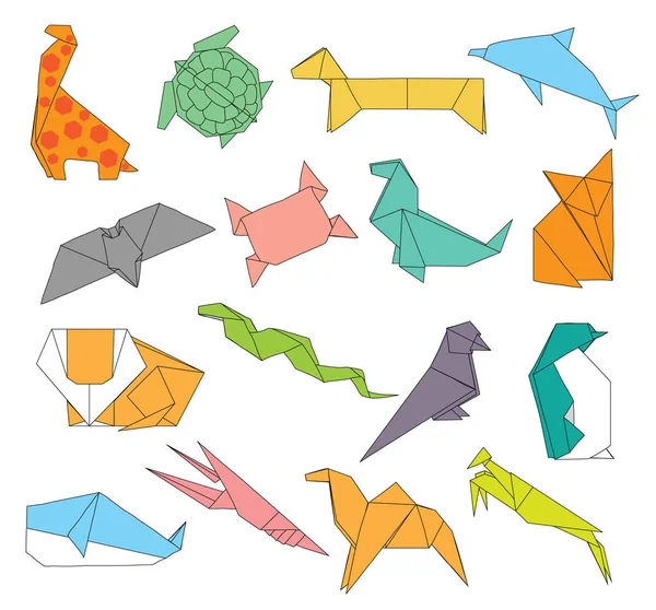Animales origami conjunto de animales salvajes decoración creativa 2d — Vector de stock