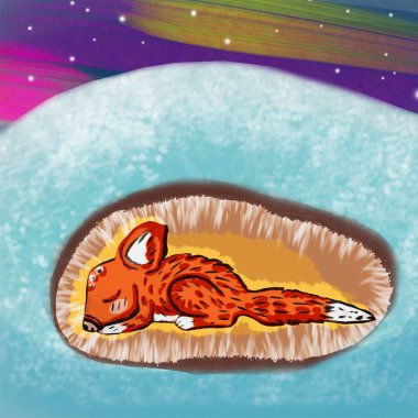 Let it snow. Fox sleeping in a hole. Holiday background. Christmas . clipart