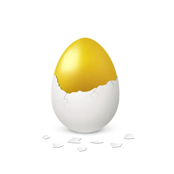 Golden egg in white eggshell — Stock Vector