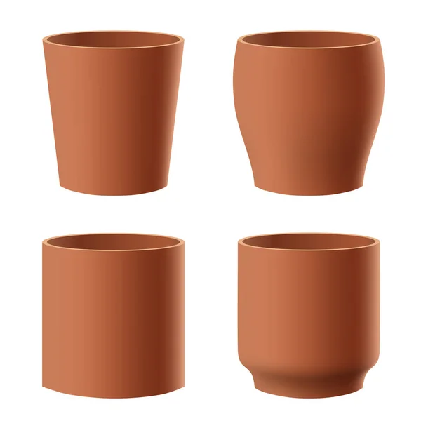 Ensemble vectoriel de pot de fleurs brun isolé réaliste — Image vectorielle