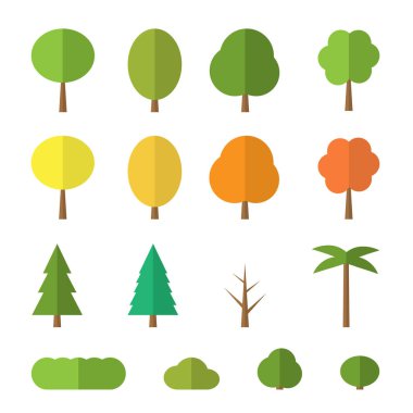 Vektör düz beyaz arka plan üzerinde ağaçlar