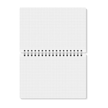 Vektör beyaz gerçekçi açılan spiral defter bağlı.