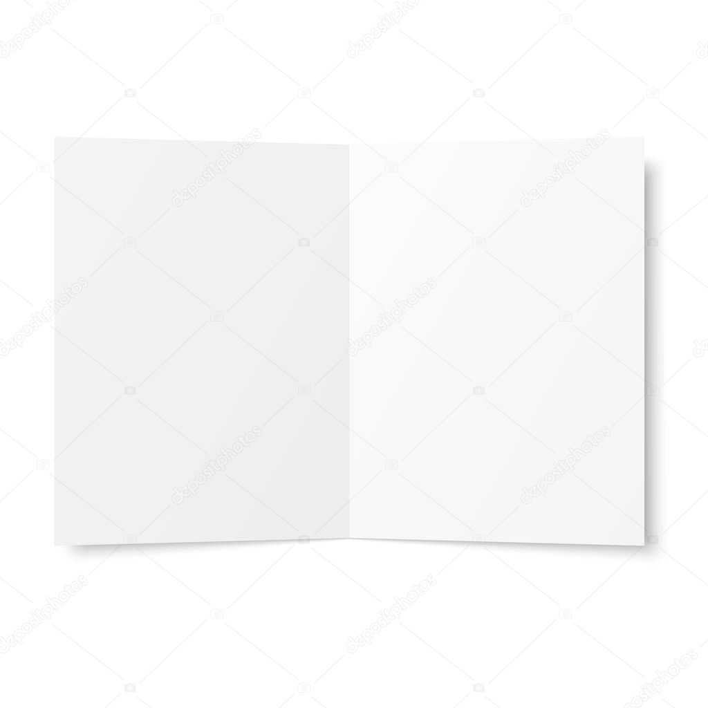 Vector blank white twofold booklet opened on white background.