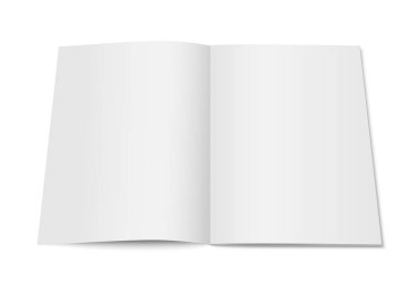 Vektör beyaz izole dergisi alay etmek yukarıya. Dikey dergi, broşür, kitap veya Not defteri şablon beyaz arka plan üzerinde açıldı. tasarımınız için 3D çizim