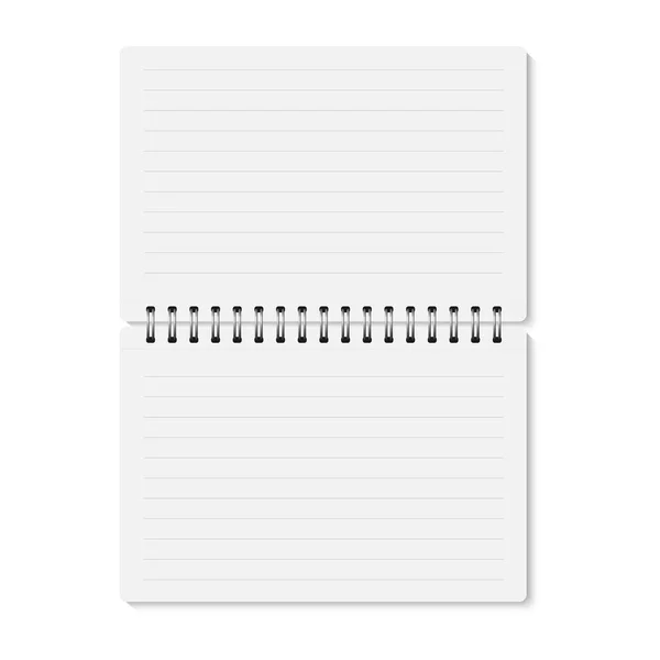 Vettore Bianco Realistico Aperto Spirale Rilegato Notebook Copybook Orizzontale Bianco — Vettoriale Stock