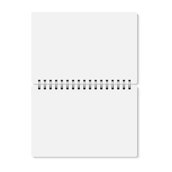 Vector Blanc Réaliste Ouvert Spirale Reliée Cahier Copybook Horizontal Vierge — Image vectorielle