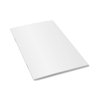 Vektör beyaz izole dergisi alay etmek yukarıya. Kapalı dikey dergi, broşür, kitap veya Not defteri şablon beyaz arka plan üzerinde. 3D çizim. Perspektif azalan