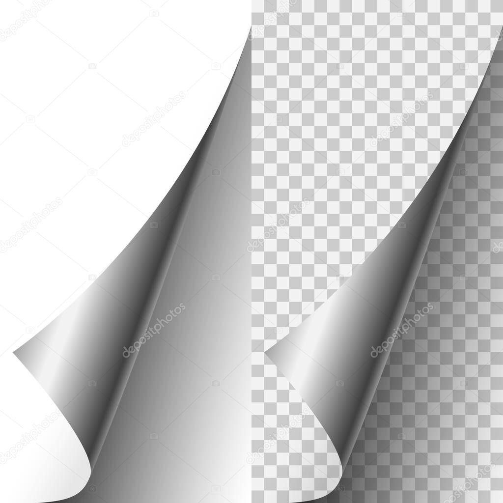 Vector silver metallic realistic paper page corner