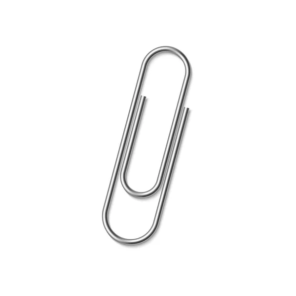 Single silver metallic realistic paper clip — Stock Vector
