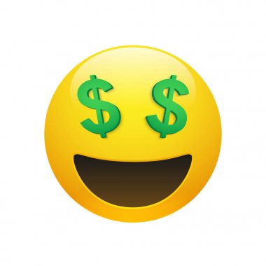 Emoji sarı gülen yüz doları sembolü gözlü