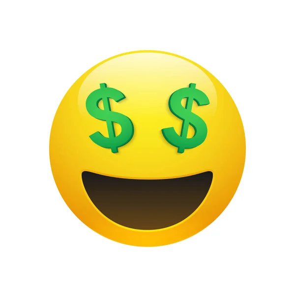 Emoji жовтий усміхнене обличчя з символом долара очима — стоковий вектор