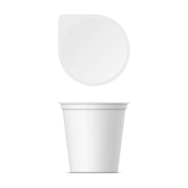 带盖子的塑料酸奶容器的调味 — 图库矢量图片
