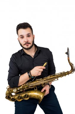 Saksafon oyuncu saksofoncu sax ile