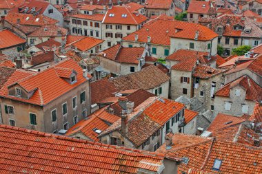 Eski şehir Kotor 'un kırmızı çatılarının manzarası