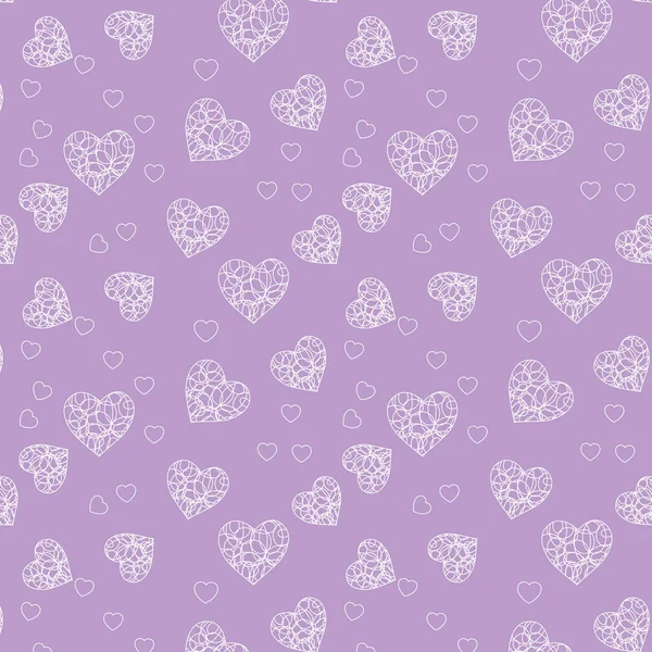 シームレスなベクトル心のパターン。薄紫色の背景 — ストックベクタ