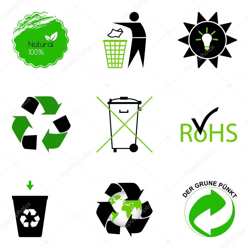 Sign of recycling. Environmental protection. Rosh. Solar energy