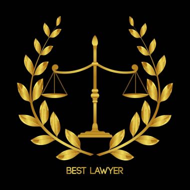 Best lawyer. Scales of Justice. Legal services emblem. Laurel wreath. Jurisprudence icon. Femina vector clipart