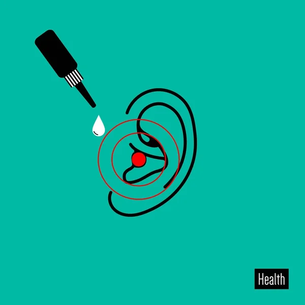Gotas para los oídos. Icono del oído. Dolor de oído. Dolores de oído — Vector de stock