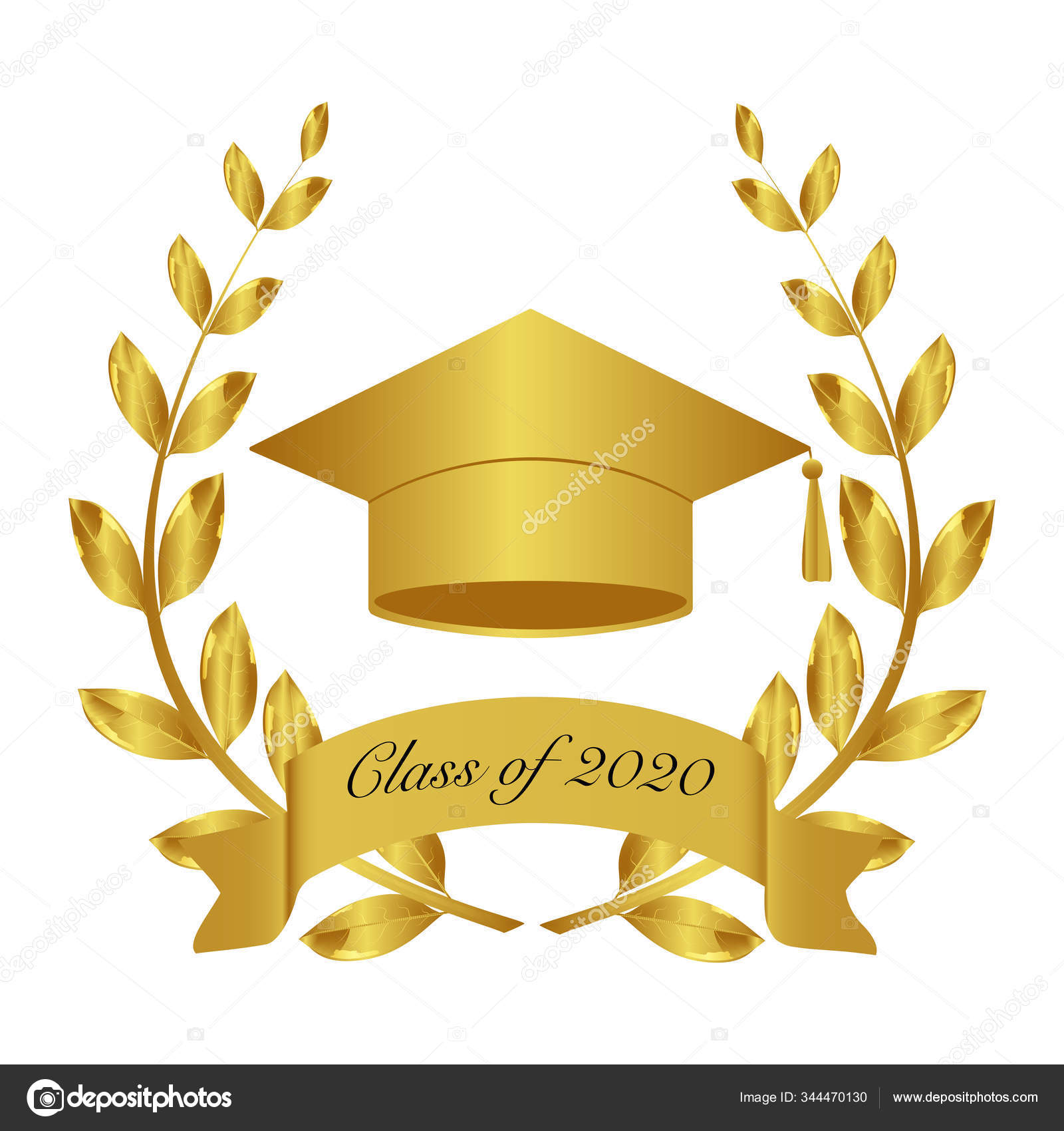 Class of 2024 graduation design template, Set graduation cap with laurel  wreath in gold color 26544150 Vector Art at Vecteezy