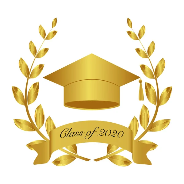 Graduate cap 2020. Gold award depicting a laurel wreath and graduation cap. use on diplomas, certificates and grades for students.
