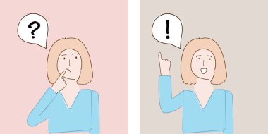 Vektör kız merak etti. Kafası karışık bir kişinin görüntüsü