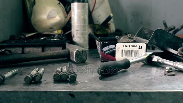 Car tools on table — Stock Video