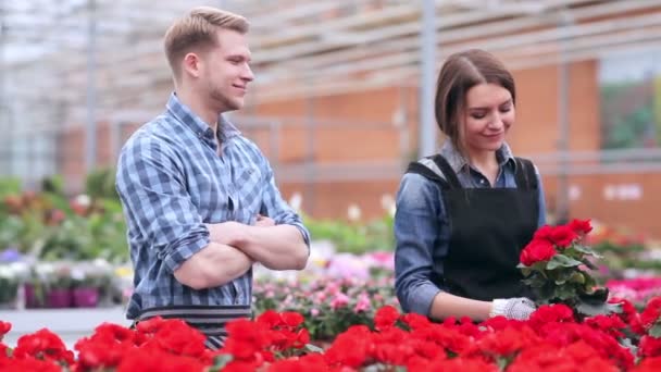 Флористы довольны своей работой — стоковое видео
