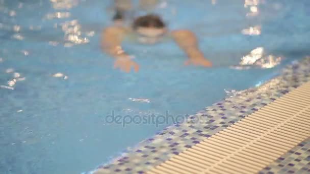 Nuotatore atletico sorridente alla piscina — Video Stock