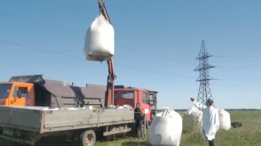 erkek ile çalışan beyaz üniformalı hasat alanında birleştirmek