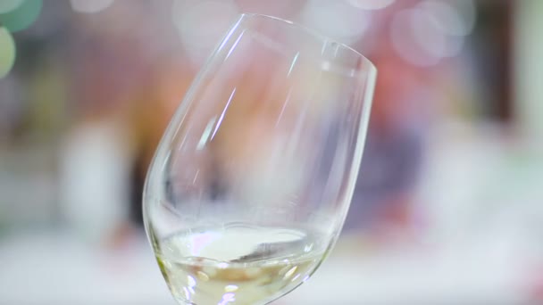 Primo Piano Vetro Vino Bianco Con Persone Sfondo — Video Stock