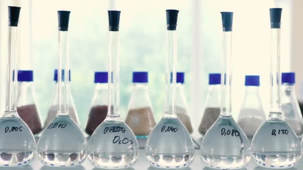 Close Clean Liquor Test Tubes Modern Laboratory Background — Stock Video